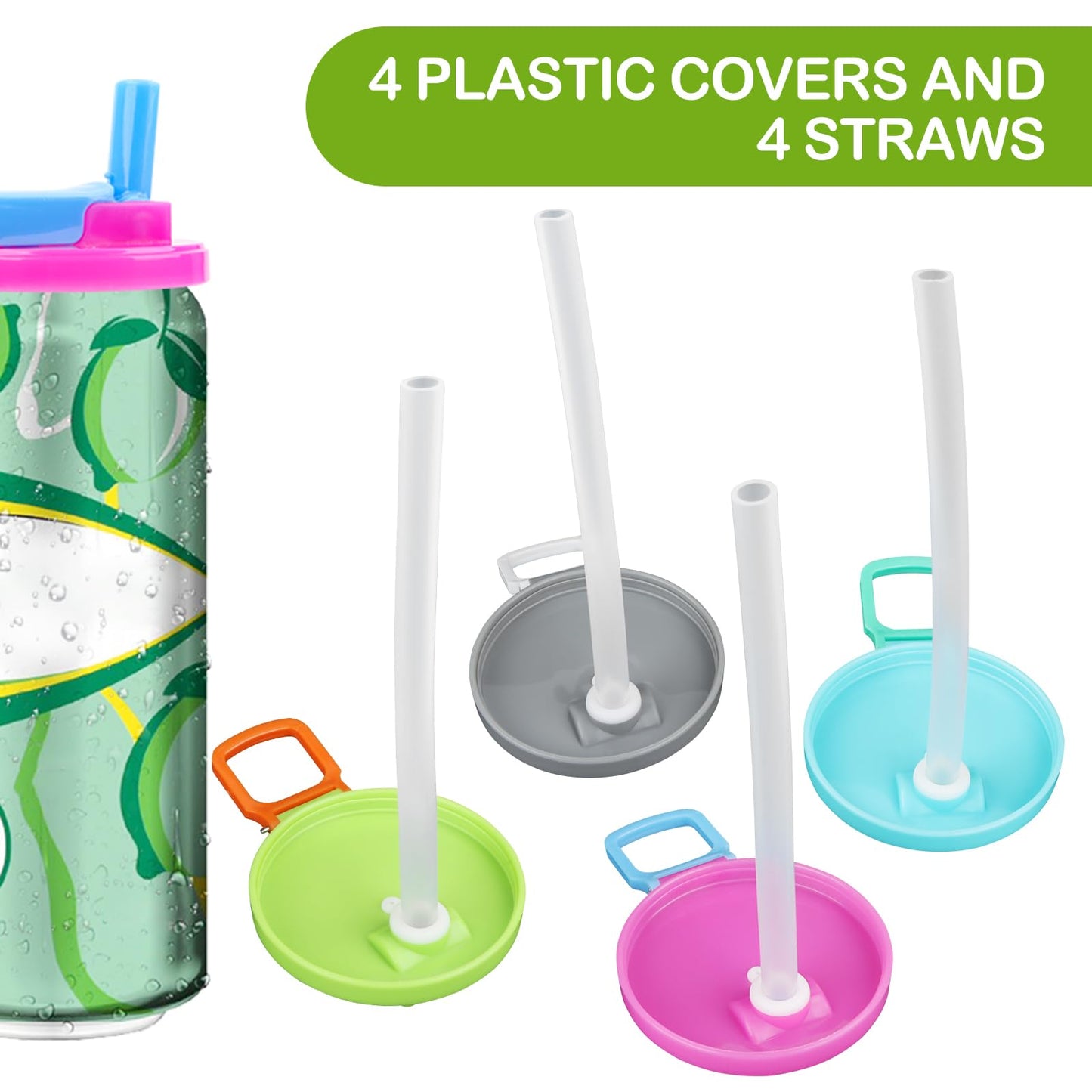 4-pack 4 Colors Soda Can Lids with Straw